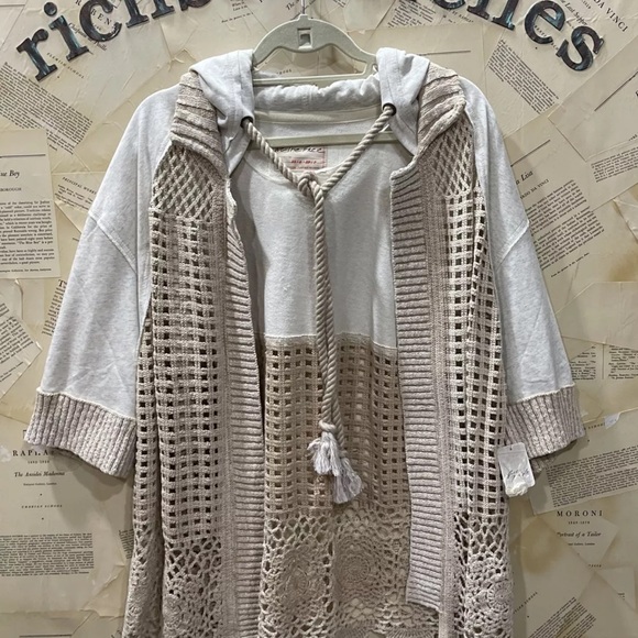 Free People Beach Club Cardi Hooded Sweatshirt  We The Free Rope Tie Neckline - Picture 5 of 8